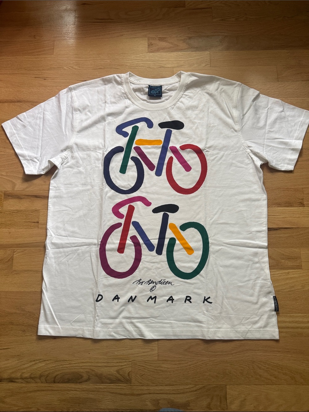 Bo Bendixen Denmark Men’s XL White Bicycle Graphic T-Shirt 100% Cotton